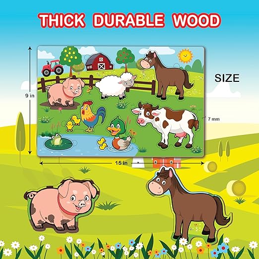 Wooden Farm Animals Puzzle, Age 2+