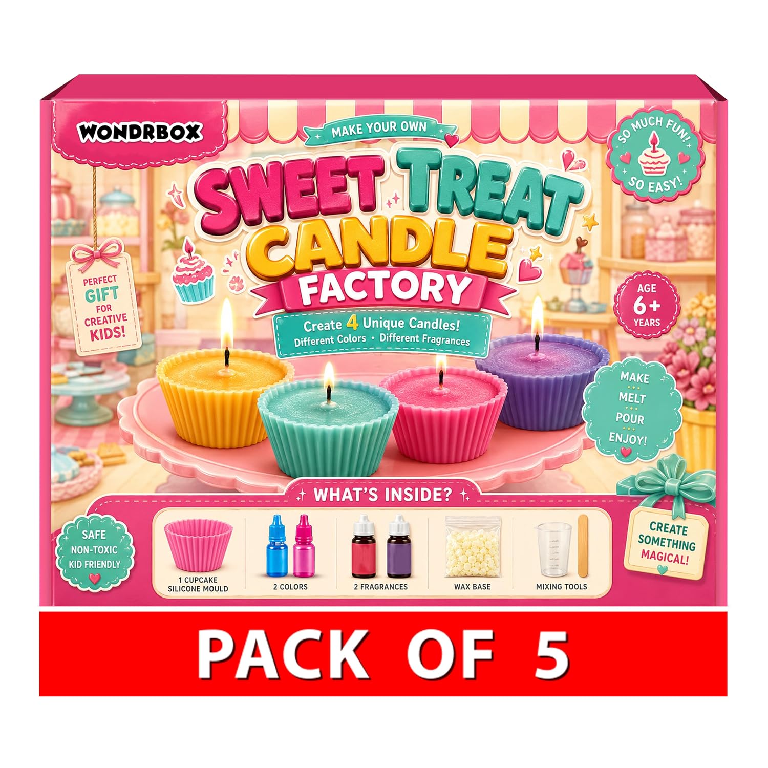 Sweet Treat Candle Factory Kit for Kids Age 6-14 | Pack of 5