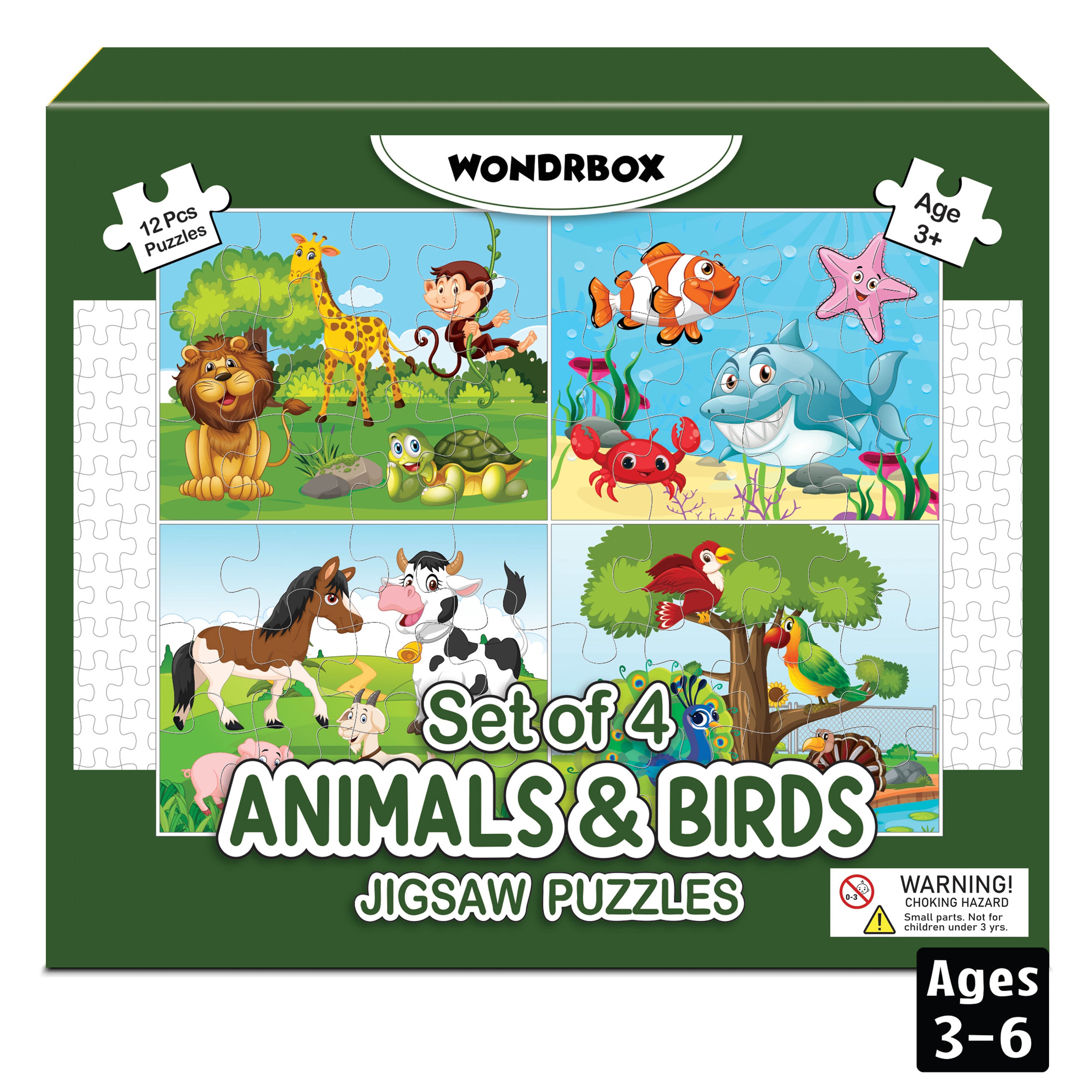 12 Pcs Animal and Birds Jigsaw Puzzle, Age 3+