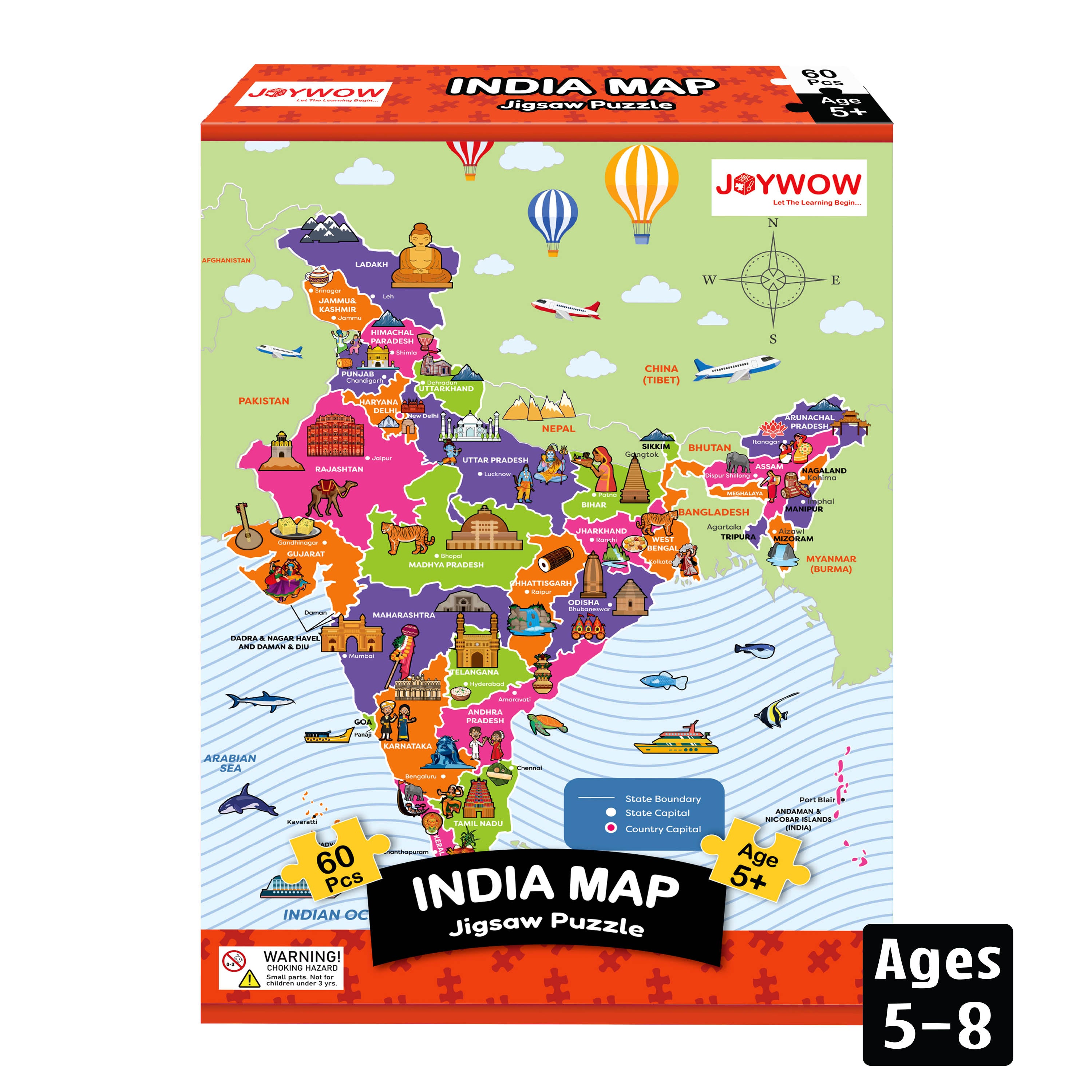 60 Pieces India Map Jigsaw Puzzles, Age 5+