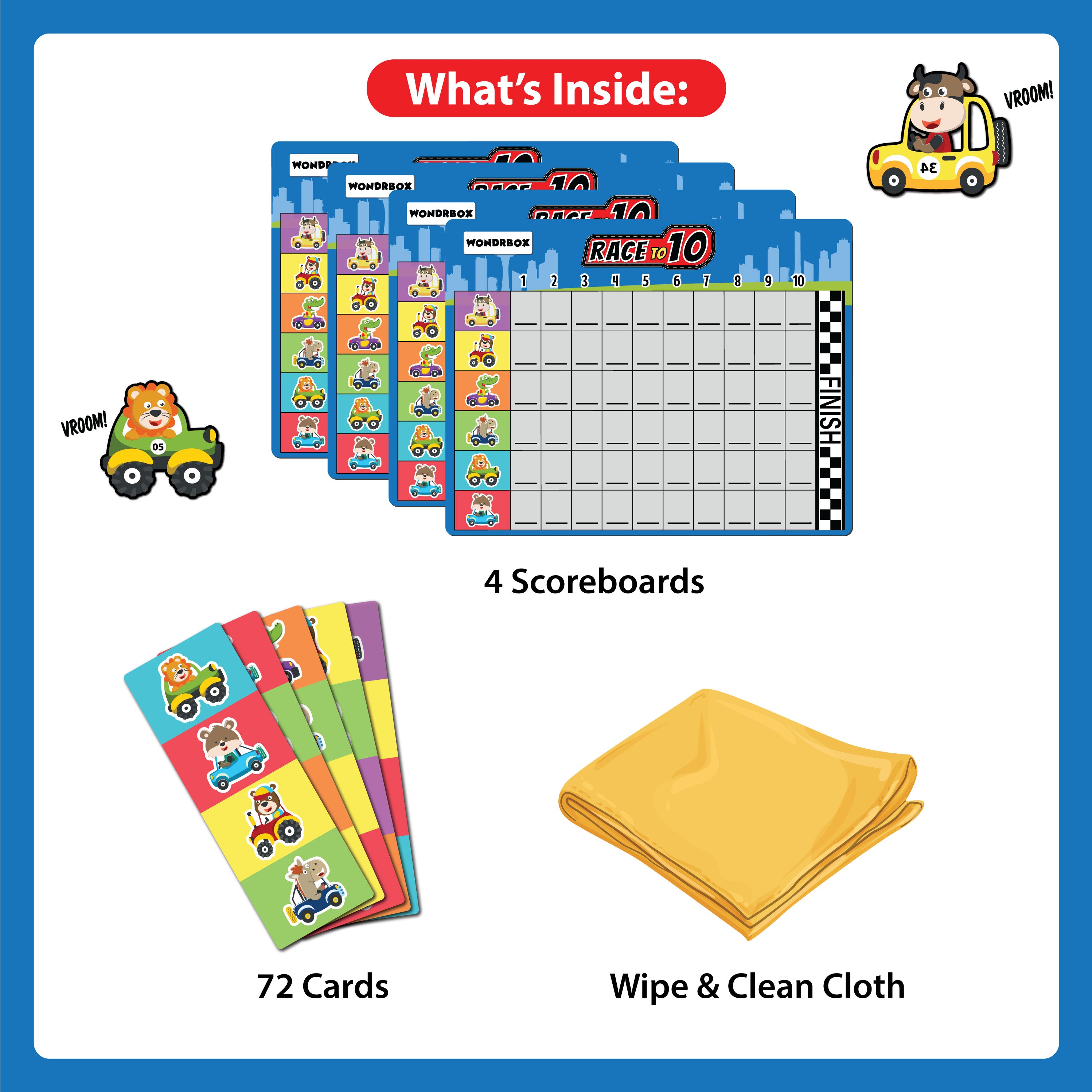 WONDRBOX Card Board Games for Kids Race to 10!, Boost Mental Maths and Strategy | Educational Toy Gifts for Ages 5 6 7 8 9 Year Boy and Girl