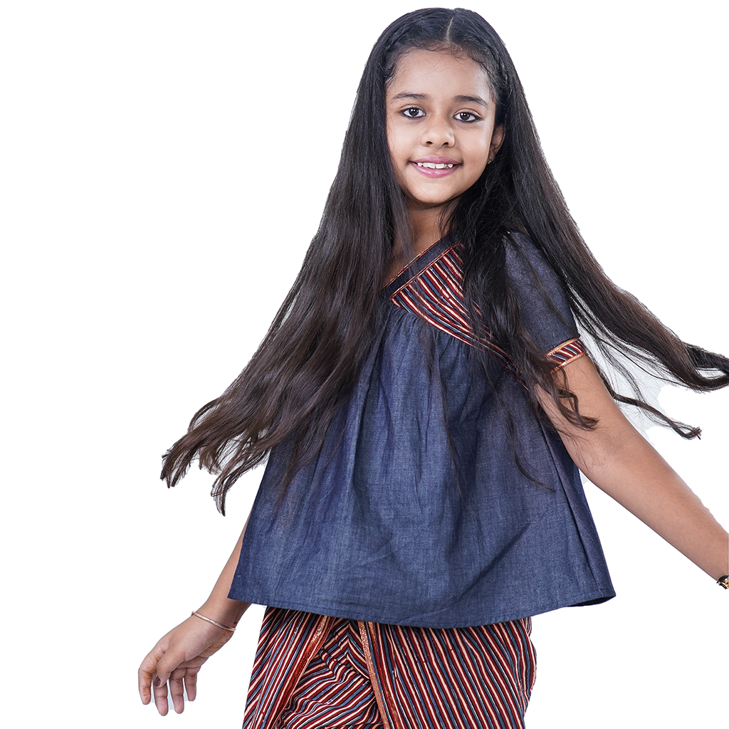 Pre Order: Denim Blue Printed Peplum Pure Cotton Kurti And Dhoti