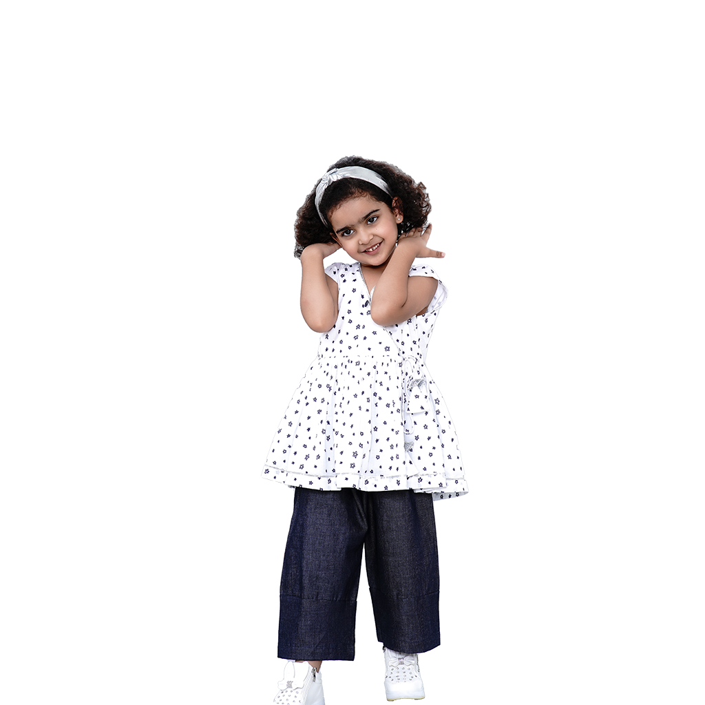 Pre Order: Blue Star Printed Pure Cotton Angarkha Style Top And Pant