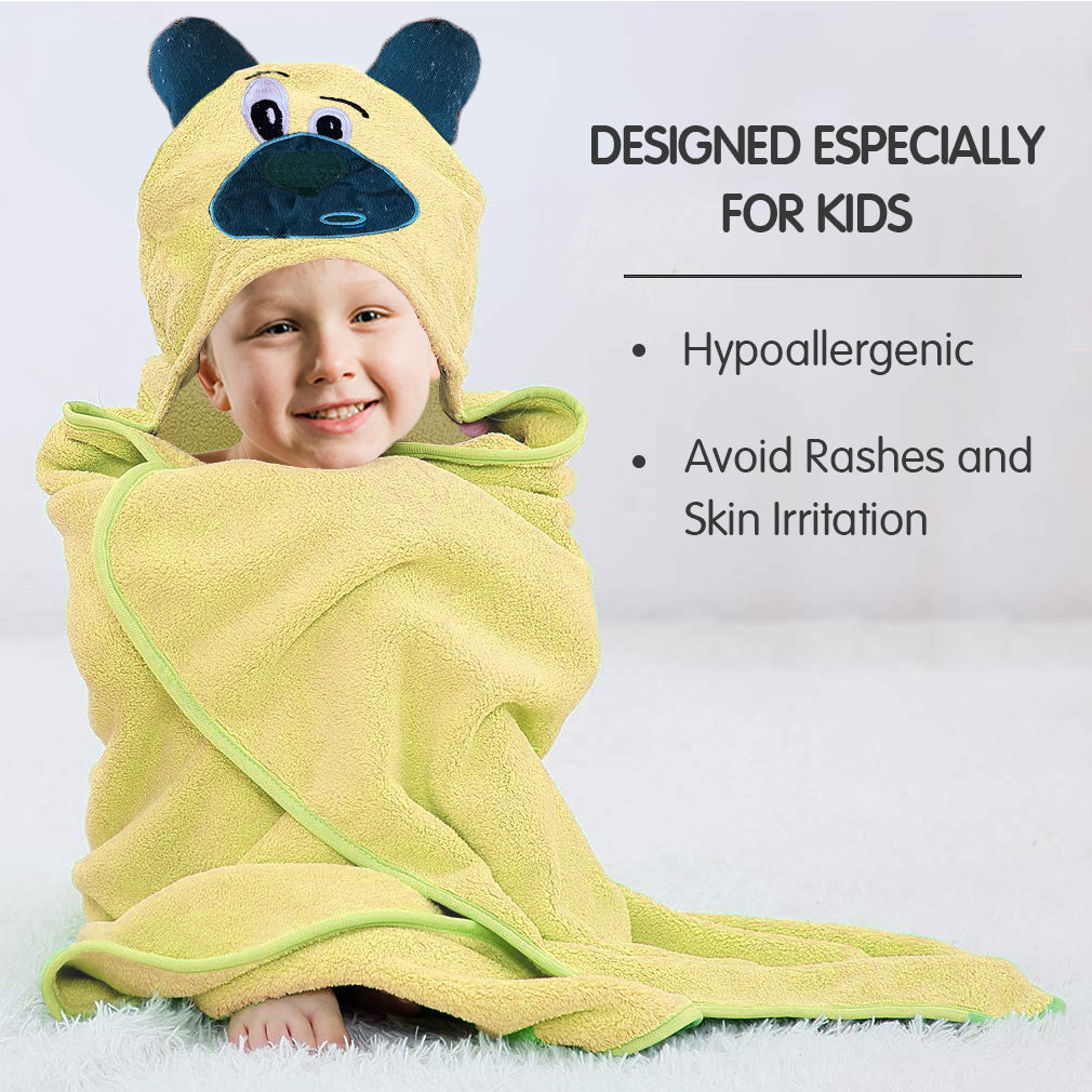 littleland - 100% Cotton Kids and Baby Hooded Bath Towel, (Yellow, Bear)