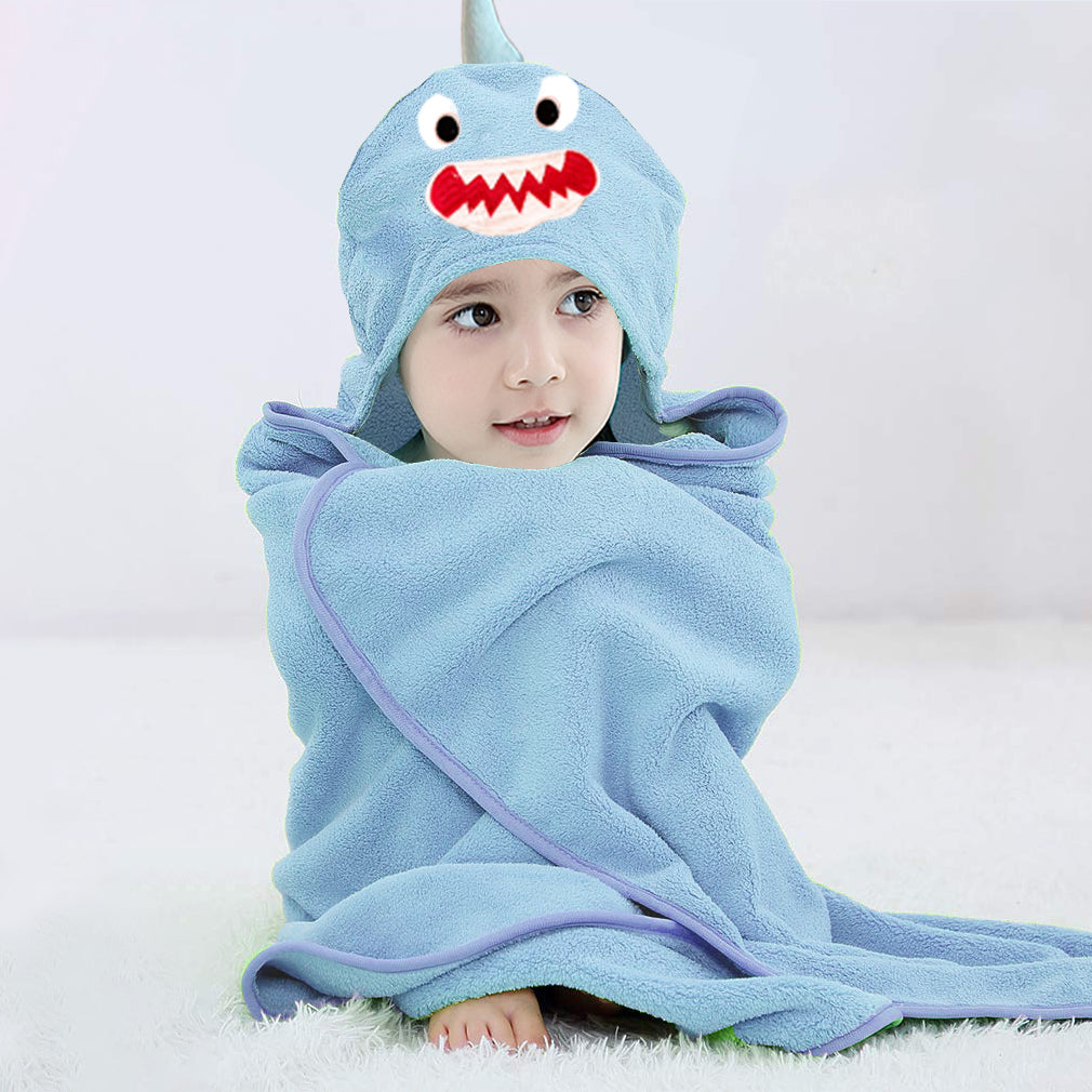 LITTLELAND Ultra Soft Premium Hooded Kids and Baby Bath Towel, 100% Cotton, 450 GSM, (Blue, Shark)