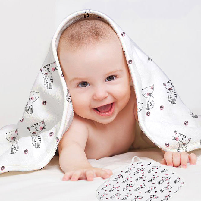 littleland Organic Muslin Cotton Baby Swaddle Wrap Blanket and WashCloth Towel Combo Set | Swaddle Size 110 x 110 cm, Wash Cloth Size-30X30 cm | Newborn Baby Essentials (Cat, Black)