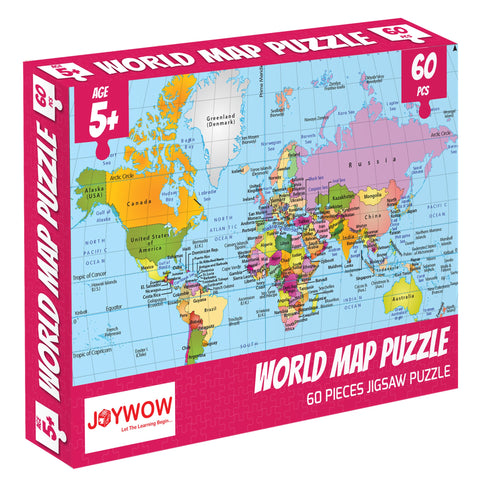 JOYWOW World Map 60 Pieces Jigsaw Puzzles Games. Educational Toy for 5-7 Year-Olds