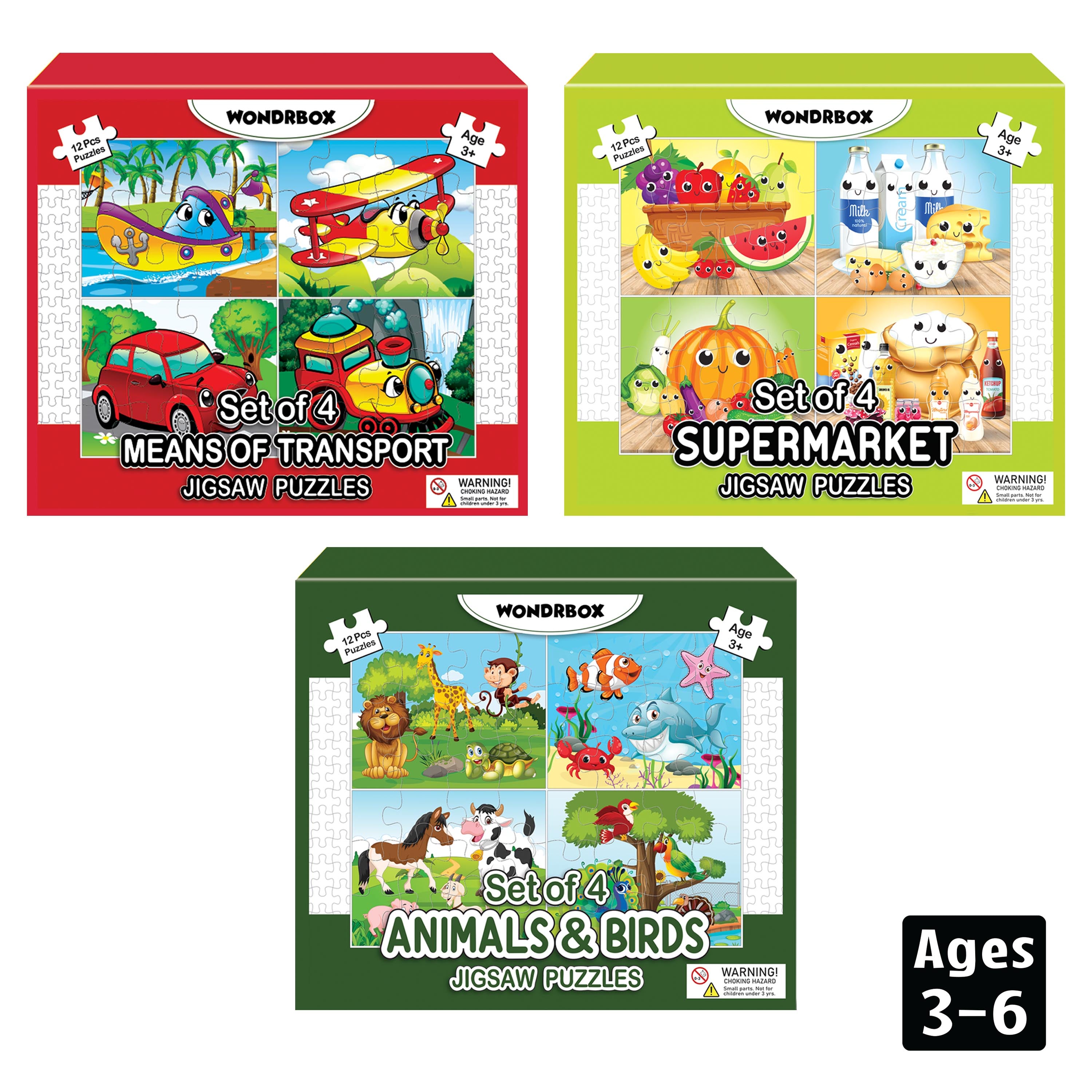12 Pcs Jigsaw Puzzle (Set of 3), Age 3+