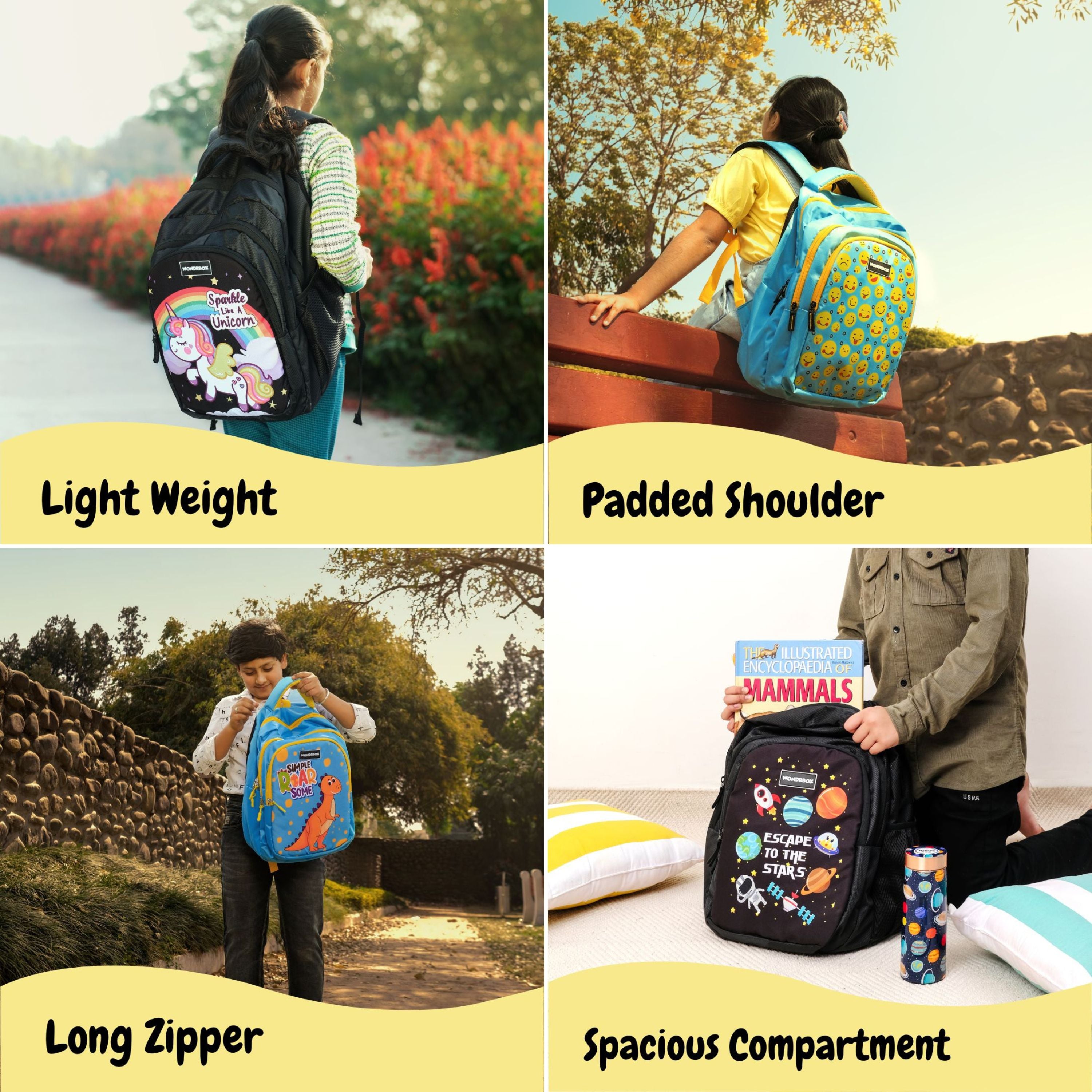 WONDRBOX Flamingo School Bag For Boys and Girls Age 8 and up