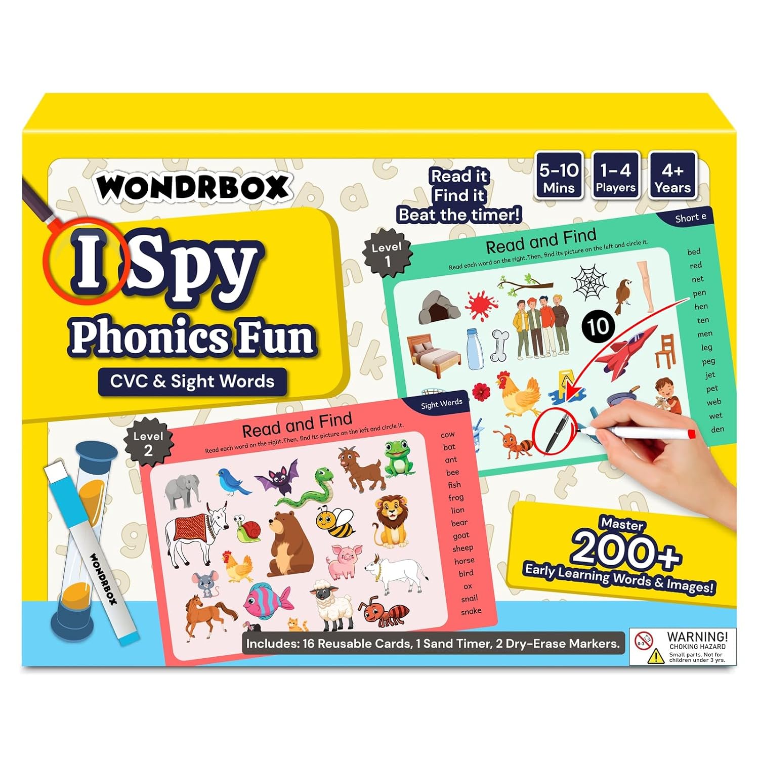 WONDRBOX I SPY Phonics Fun Board Game - CVC Words & Sight Words Reading Game for Kids 5 to 10 Years