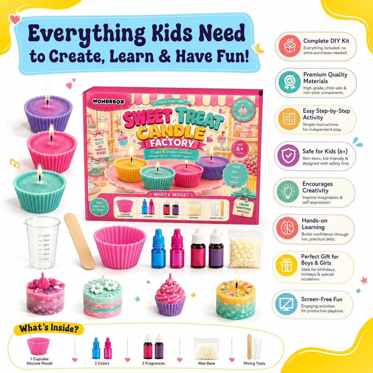 Sweet Treat Candle Factory Kit for Kids Age 6-14 | Pack of 5
