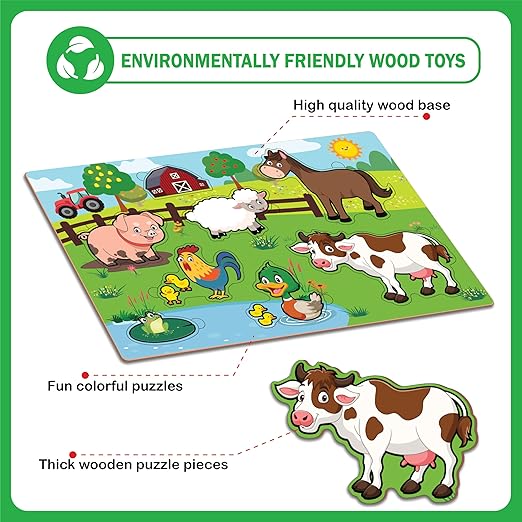 Transport, Farm Animals, Wild Animals, Wooden Puzzle (3 Puzzles Set), Age 2+