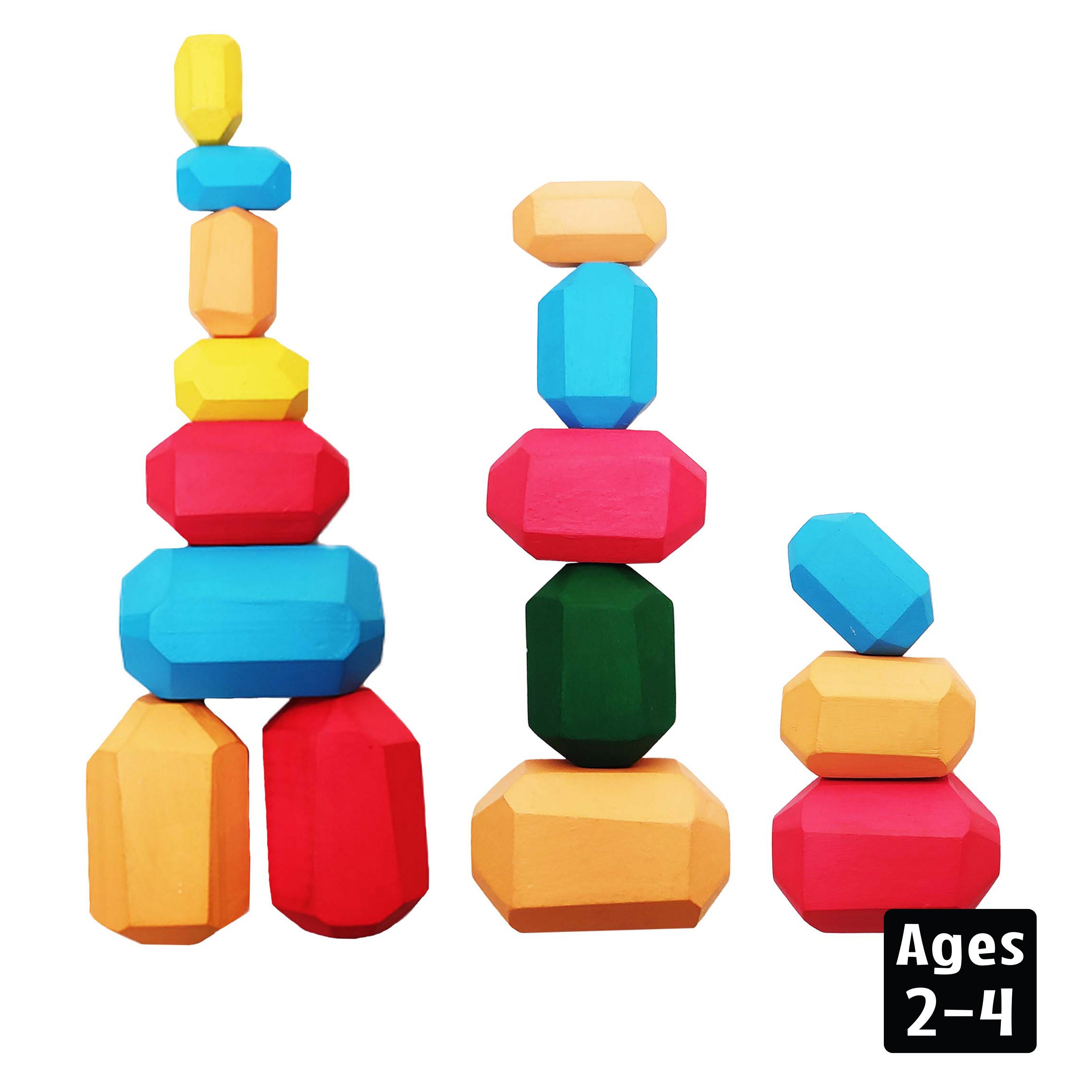 25 Pcs Wooden Sorting Stacking Rocks, Age 2+