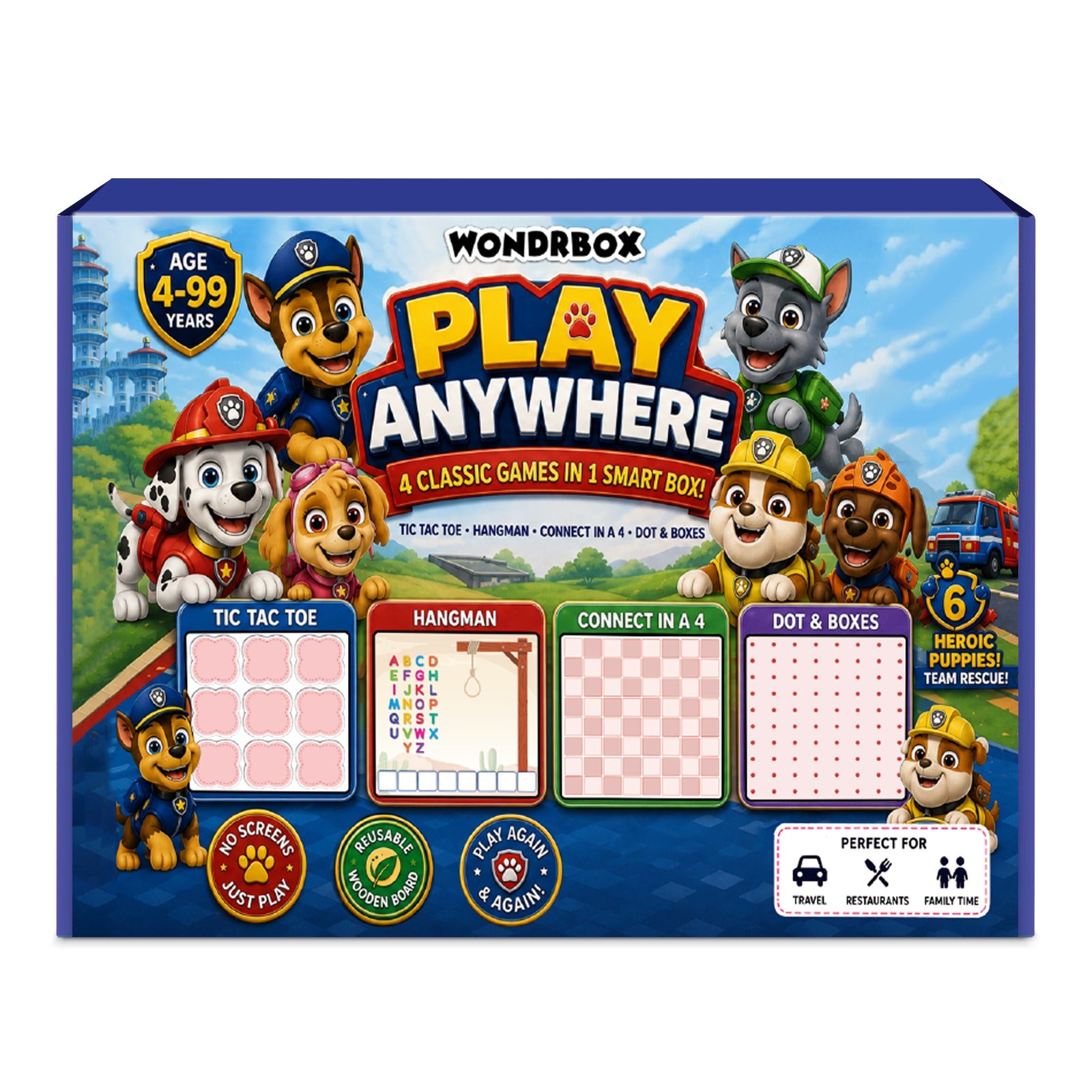 WONDRBOX PAW Patrol Play Anywhere – 4-in-1 Wooden Travel Game, Ages 4+