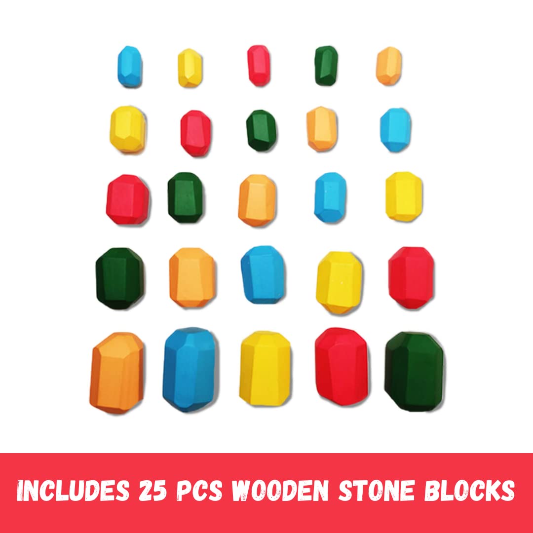 25 Pcs Wooden Sorting Stacking Rocks, Age 2+