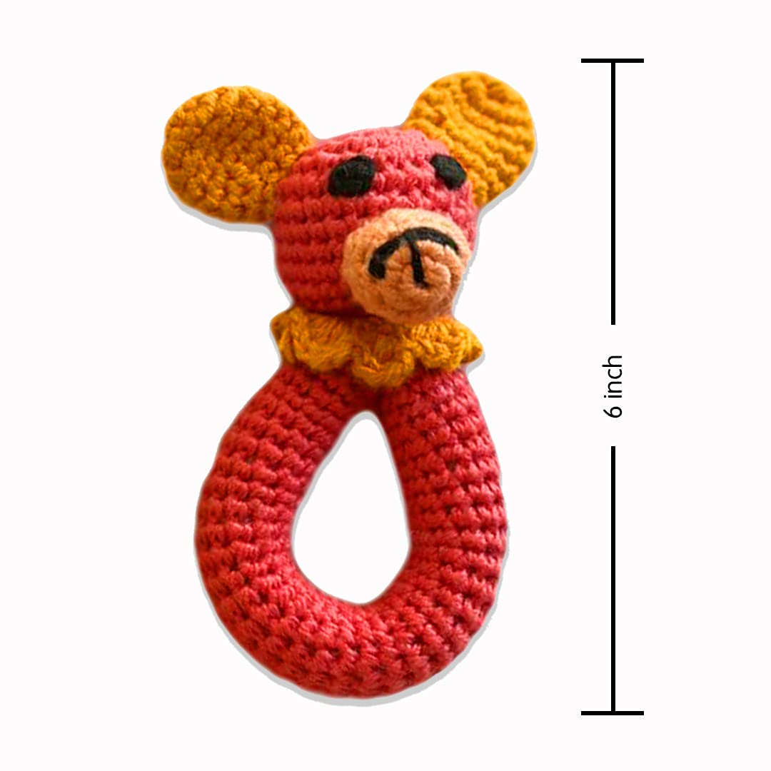 WONDRBOX Crochet Rattle Soft Toy, Bear,