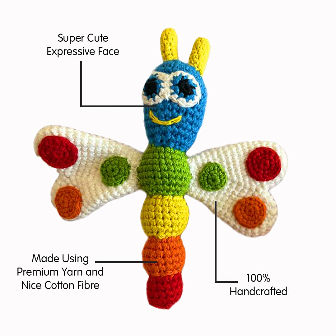 WONDRBOX Crochet Rattle Soft Toy, Butterfly.