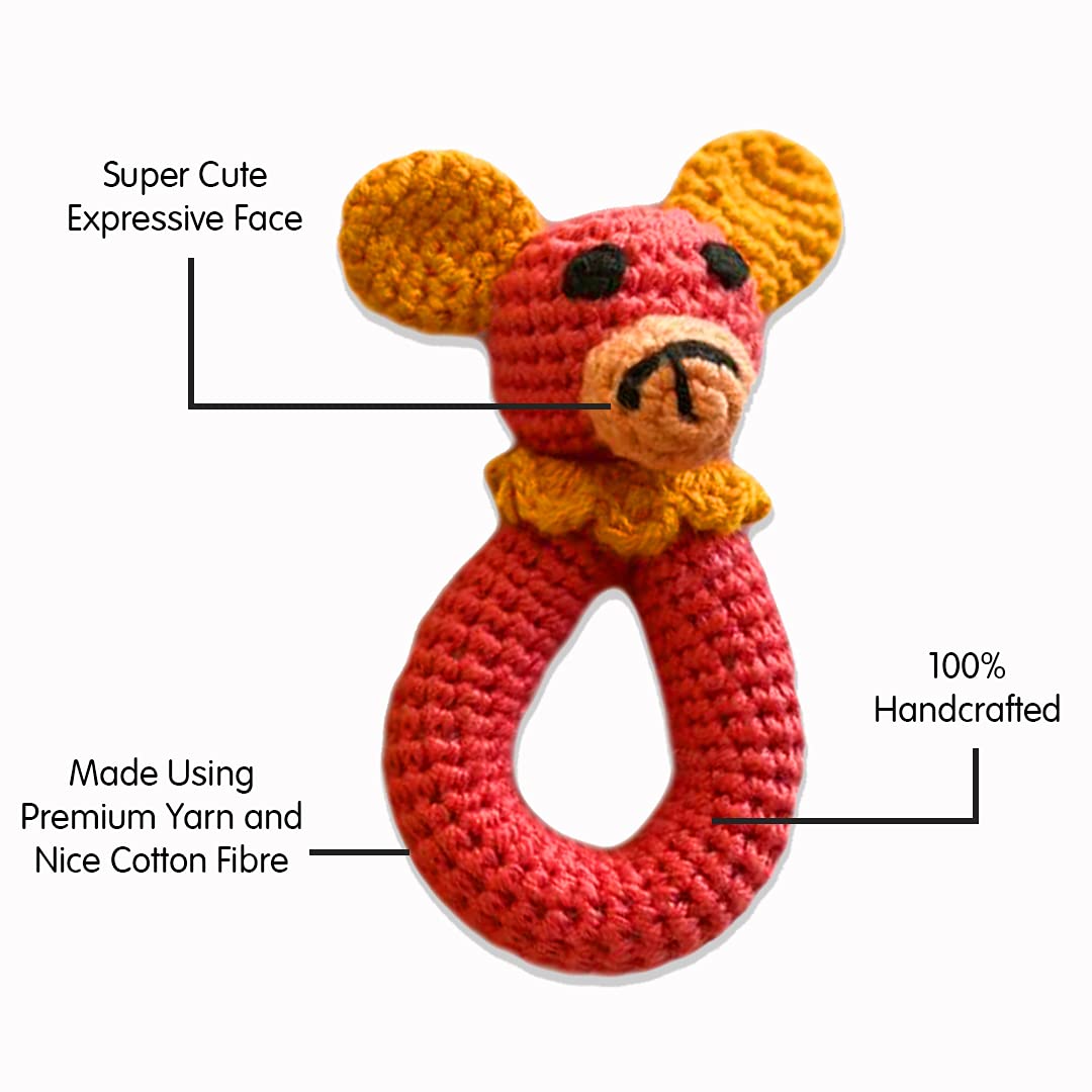 WONDRBOX Crochet Rattle Soft Toy, Bear,