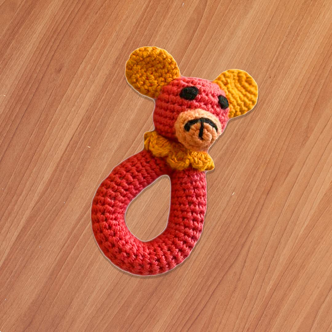 WONDRBOX Crochet Rattle Soft Toy, Bear,