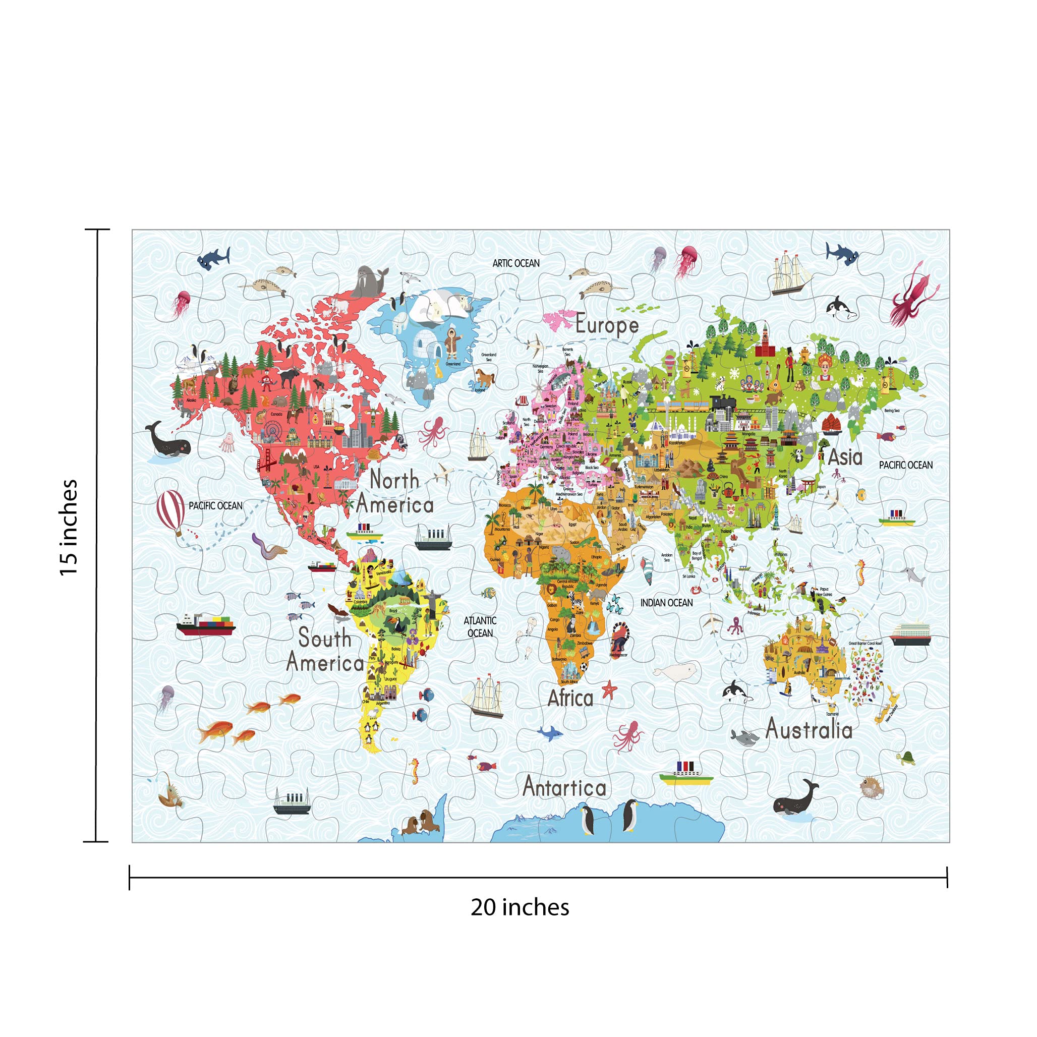 100 Piece World Map Jigsaw Puzzle. Age 6+
