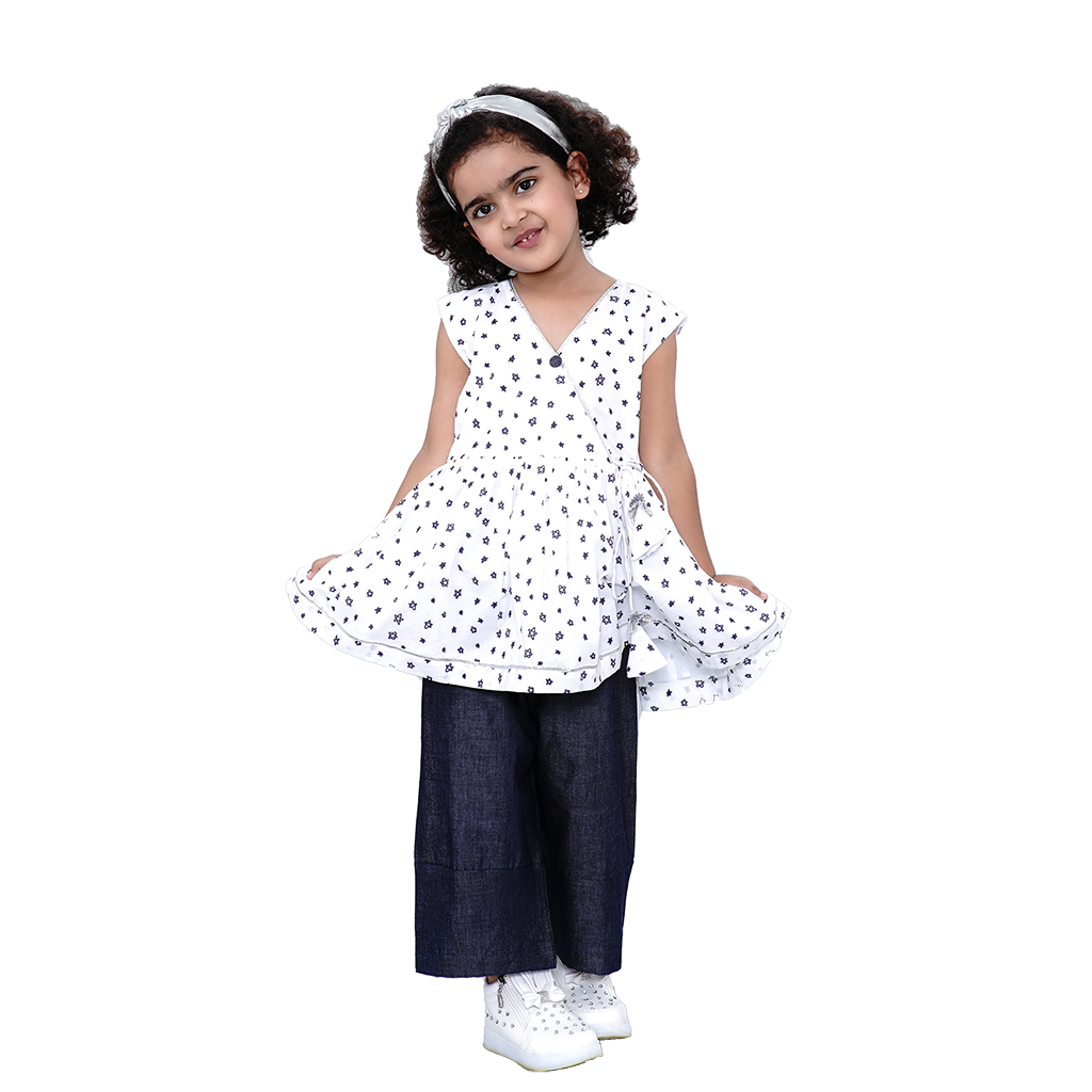 Pre Order: Blue Star Printed Pure Cotton Angarkha Style Top And Pant