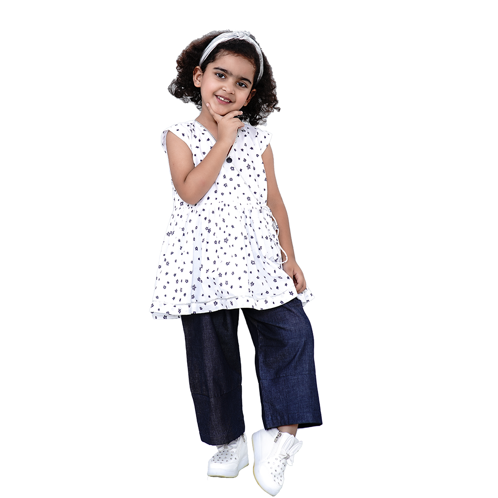 Pre Order: Blue Star Printed Pure Cotton Angarkha Style Top And Pant