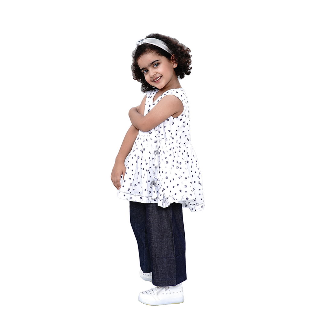 Pre Order: Blue Star Printed Pure Cotton Angarkha Style Top And Pant