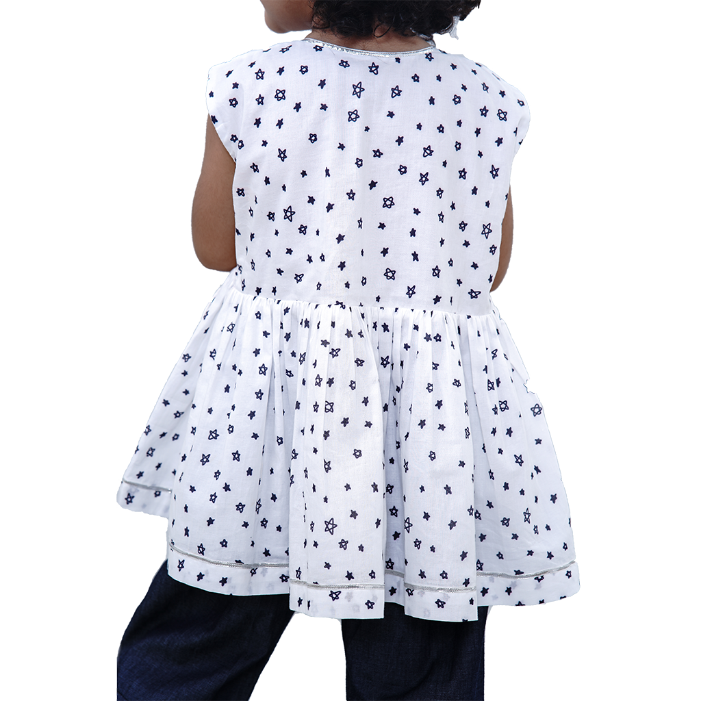 Pre Order: Blue Star Printed Pure Cotton Angarkha Style Top And Pant