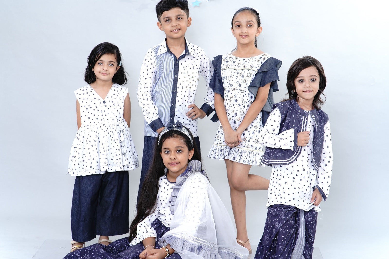 Pre Order: Sequins And Blue Star Embellished Pure Cotton Frock